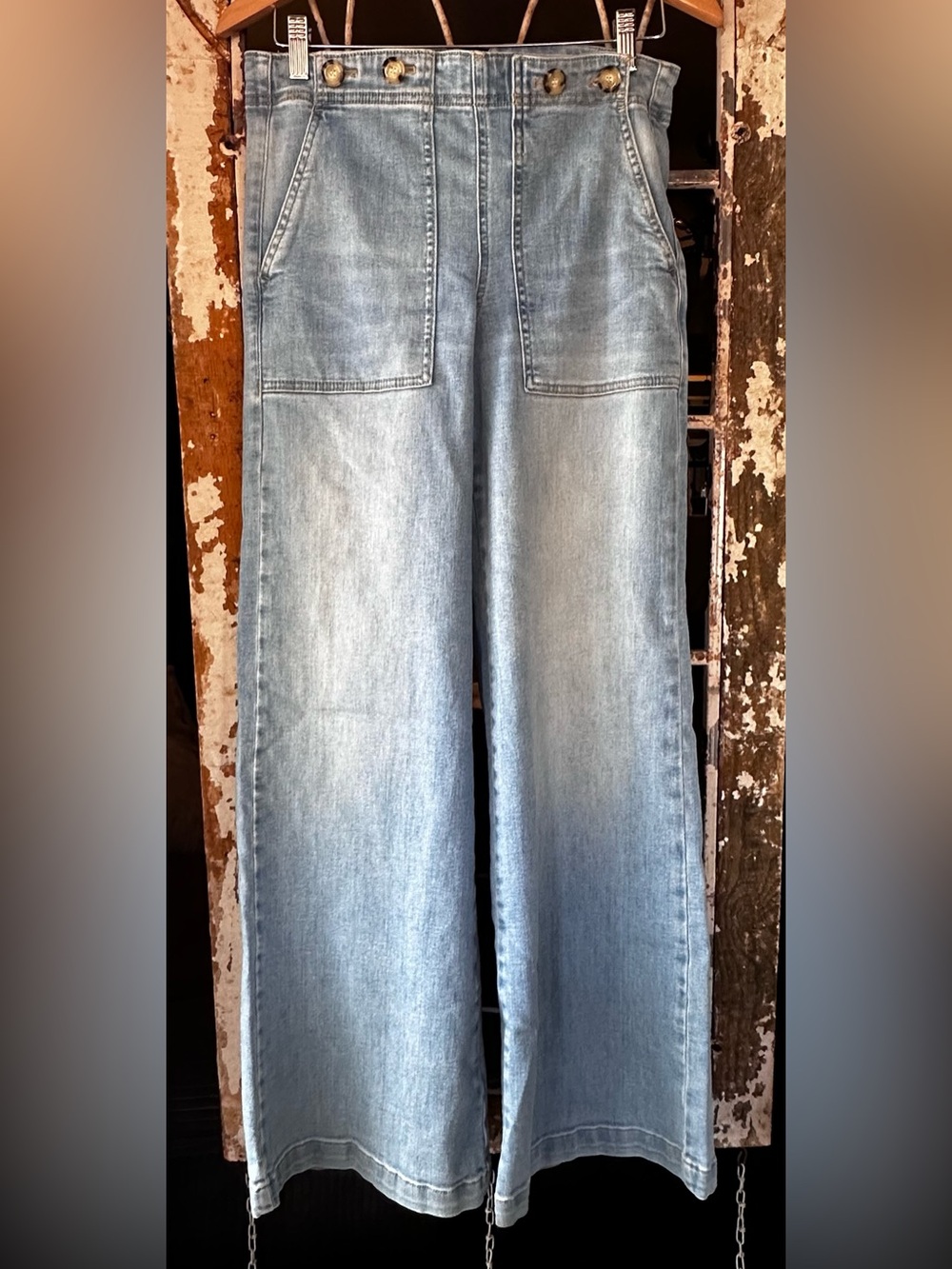 Pilcro Anthropologie Wide Leg Sailor Button Jeans Light Wash Size 27 - Picture 2 of 9